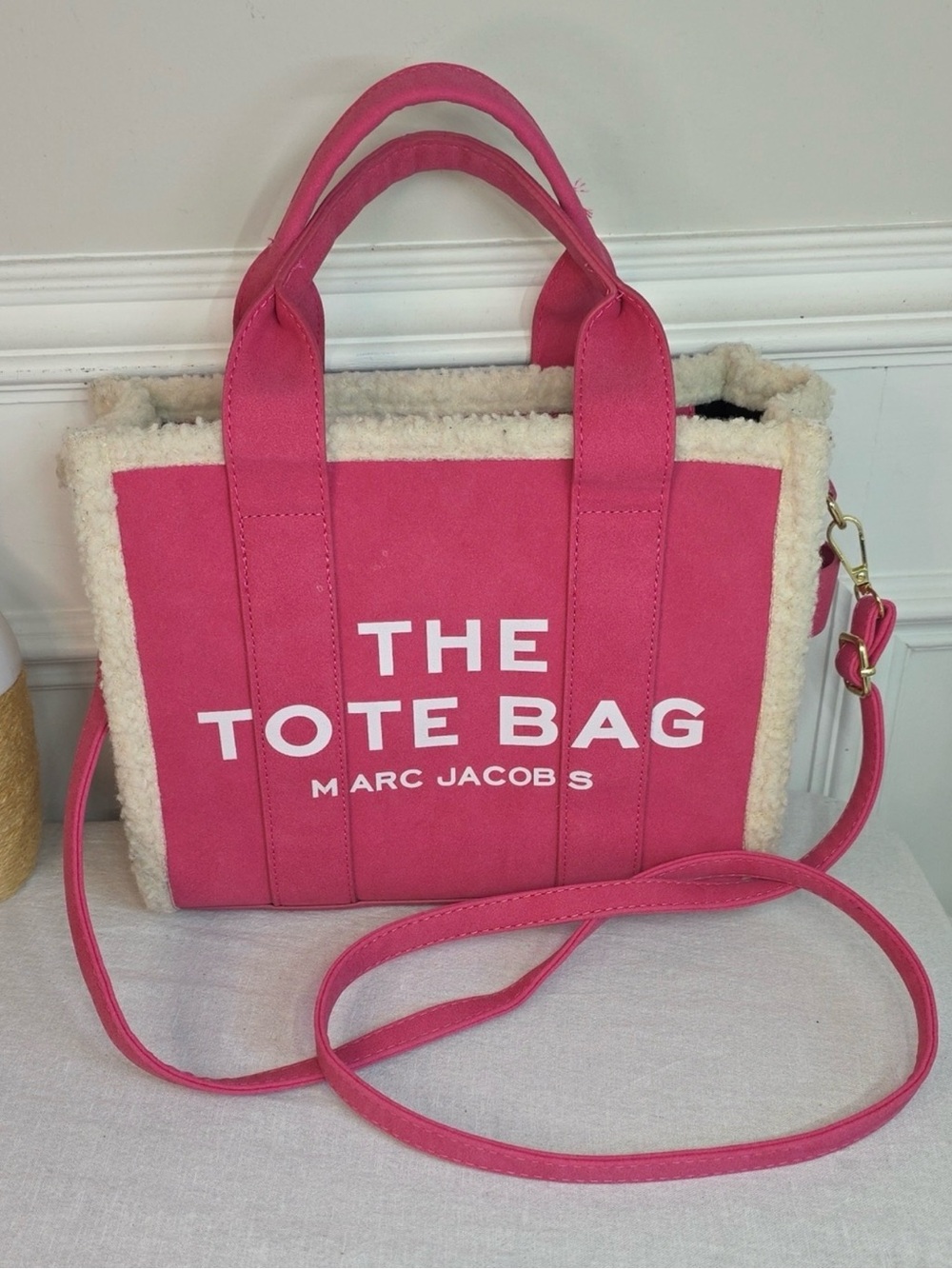 Marc Jacobs Pink Shearling Tote Bag Crossbody Faux Fur Medium